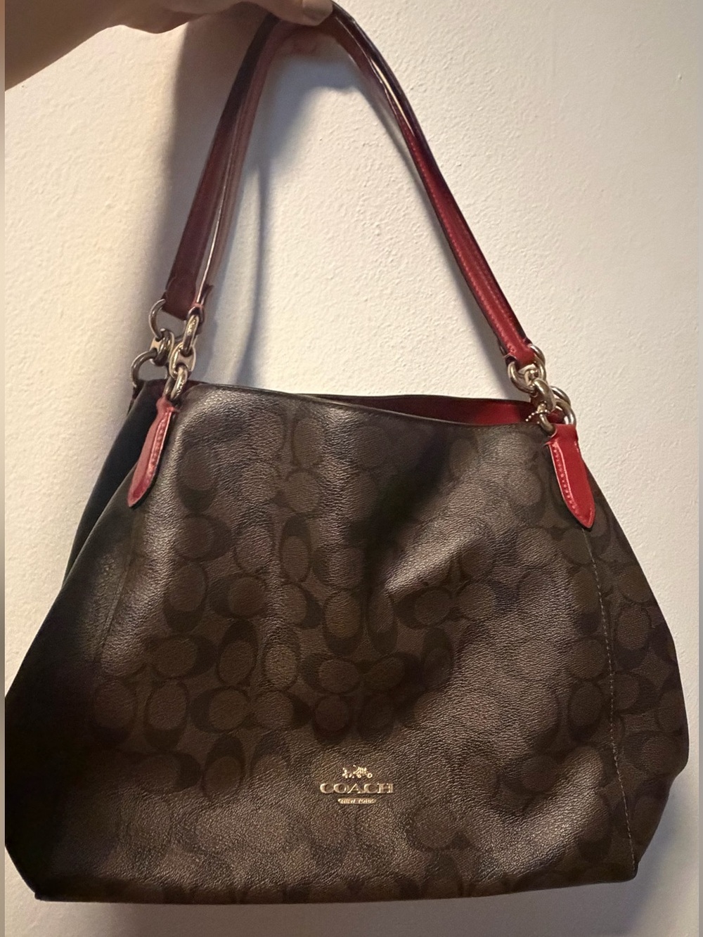 AUTHENTIC Coach Hallie Shoulder Bag in Signature Canvas Leather